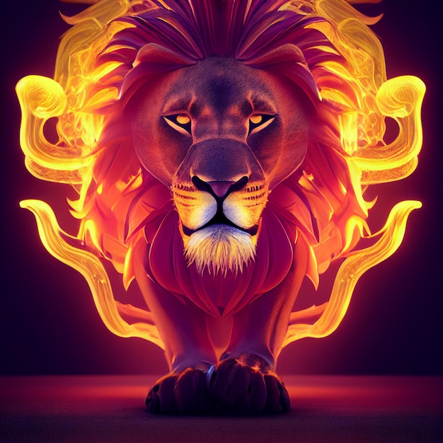 Lion avec crinière faite d'illustration créative de feu