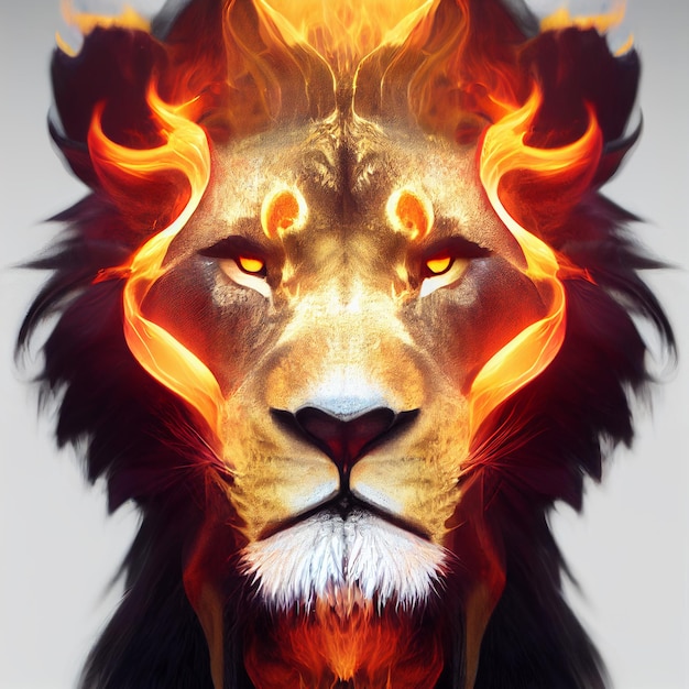 Lion avec crinière faite d'illustration créative de feu