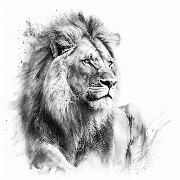 Lion croquis crayon oeuvre illustration fond blanc image Ai généré art