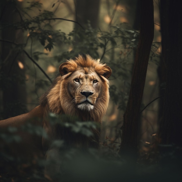 Un lion dans la forêt