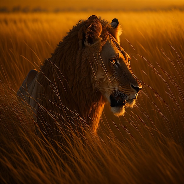 Un lion dans l'herbe