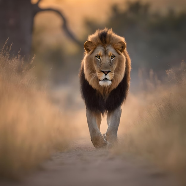 lion dans l'IA régénératrice de la savane par Aquiles Orfei