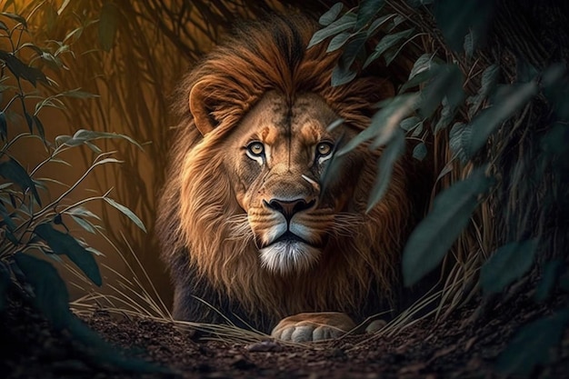 Lion dans la jungle art mural