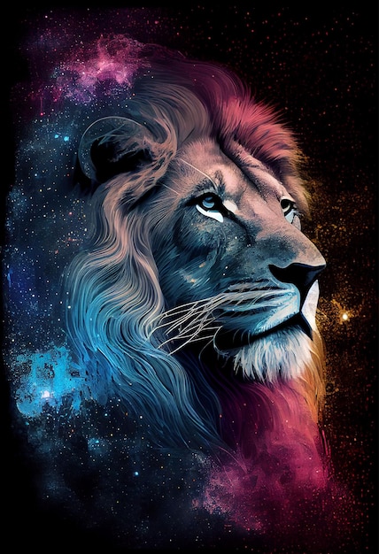 Lion dans la nuit étoilée Generative ai