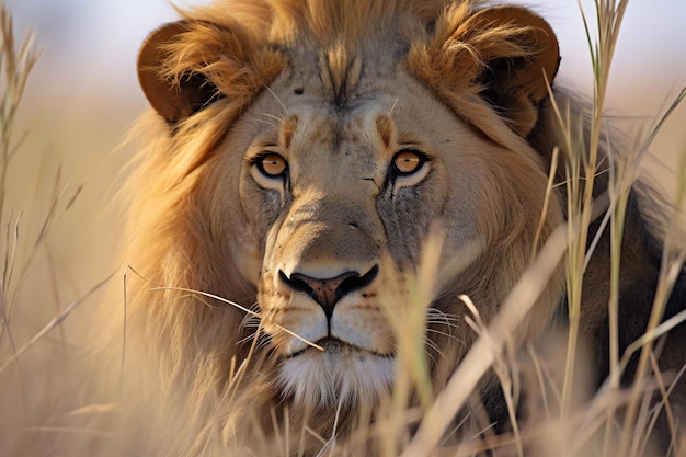 Photo le lion dans le parc national moremi du delta de l'okavango au botswana