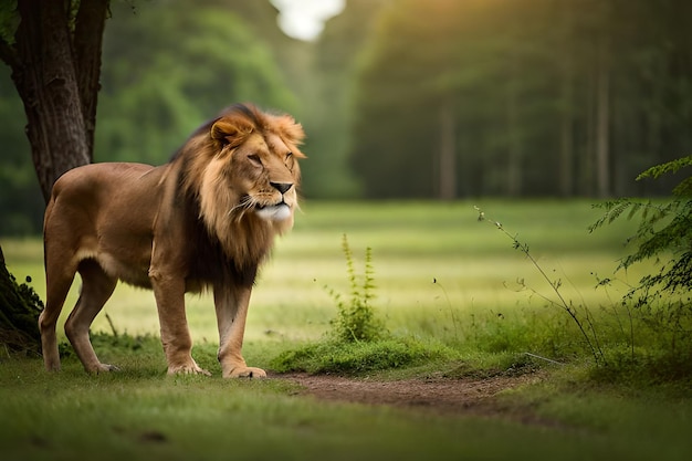 Un lion debout à la fin de la faune générée par ai