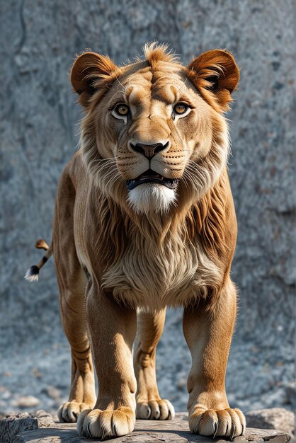 un lion debout sur le sommet d'un rocher