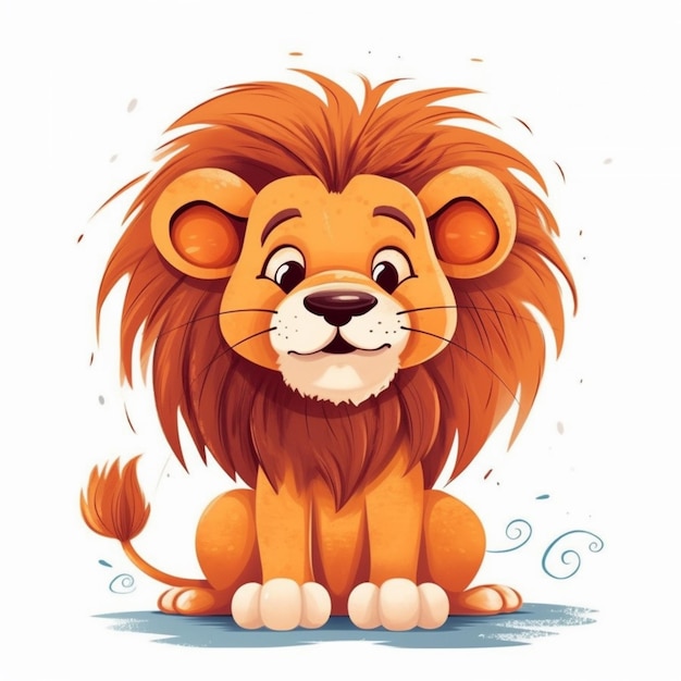 Lion de dessin animé assis avec un sourire sur le visage