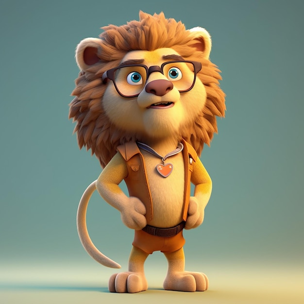 Un lion de dessin animé avec un cœur sur sa poitrine et un collier qui dit "roi lion" dessus