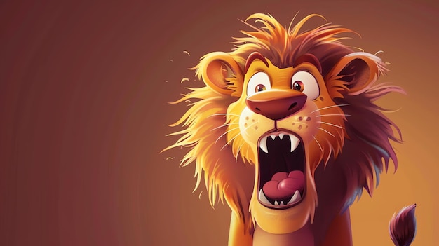 Un lion de dessin animé avec une expression de surprise sur son visage Le lion a la bouche grande ouverte et les yeux grands ouverts