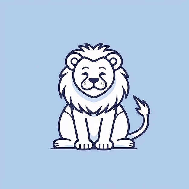 Lion de dessin animé minimaliste assis sur un fond bleu