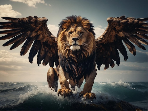 un lion avec deux ailes d'aigle