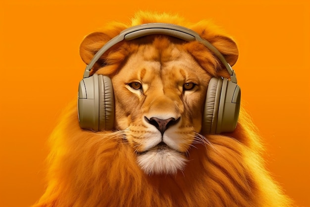 Lion DJ avec des lunettes de soleil et des écouteurs pleins d'IA générative Swagger