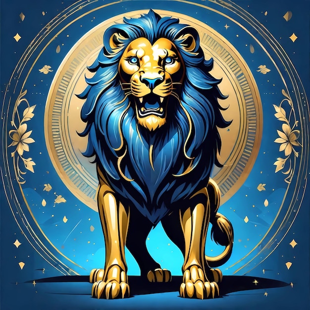 Un lion doré sur un fond bleu