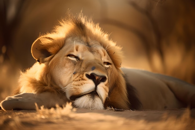 Un lion dort au soleil