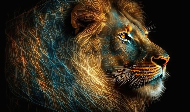 Lion fantastique aux couleurs fluo