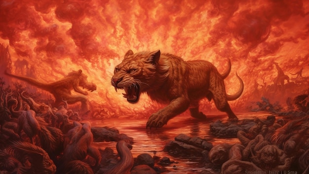 Lion en feu