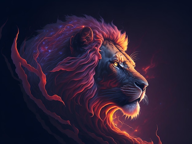 Un lion avec une flamme sur son visage