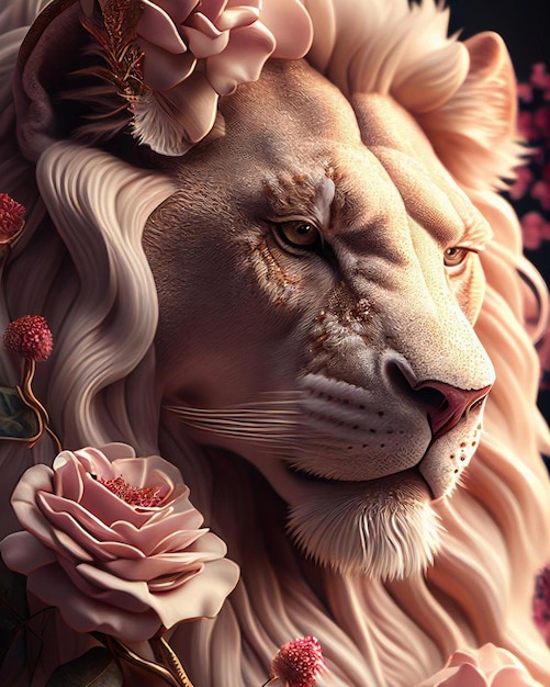 Photo un lion avec une fleur dessus