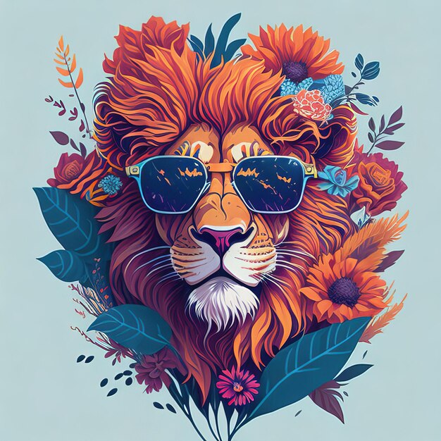 lion avec des fleurs illustration vectorielle