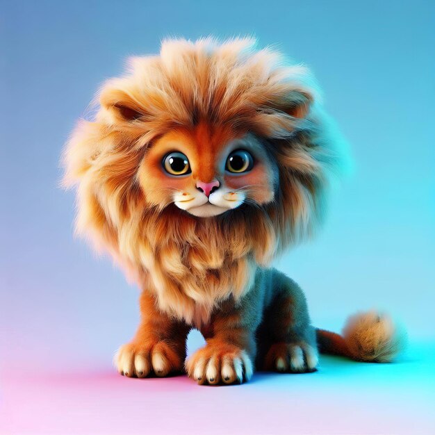 Un lion avec un fond bleu et un fond bleu.