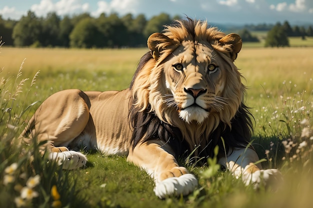 le lion avec une grande crinière est debout