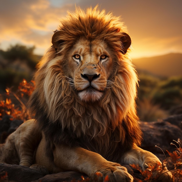 Le lion en gros plan portrait art génératif ai