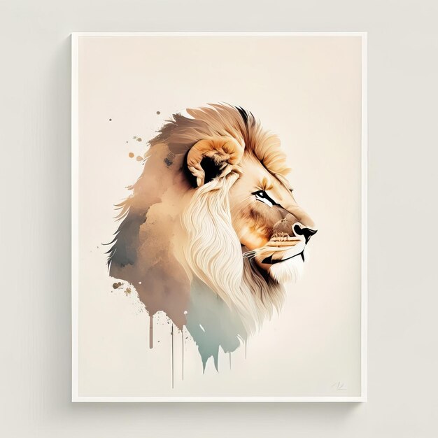 Photo lion en illustration minimaliste aux couleurs douces