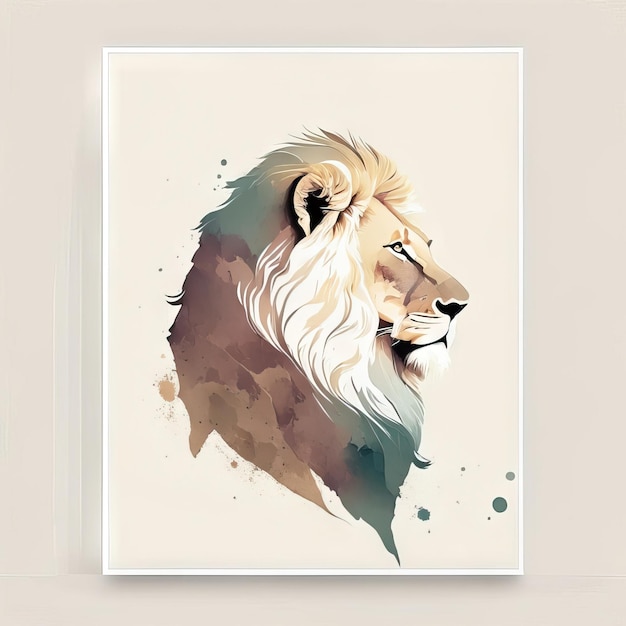 Photo lion en illustration minimaliste aux couleurs douces