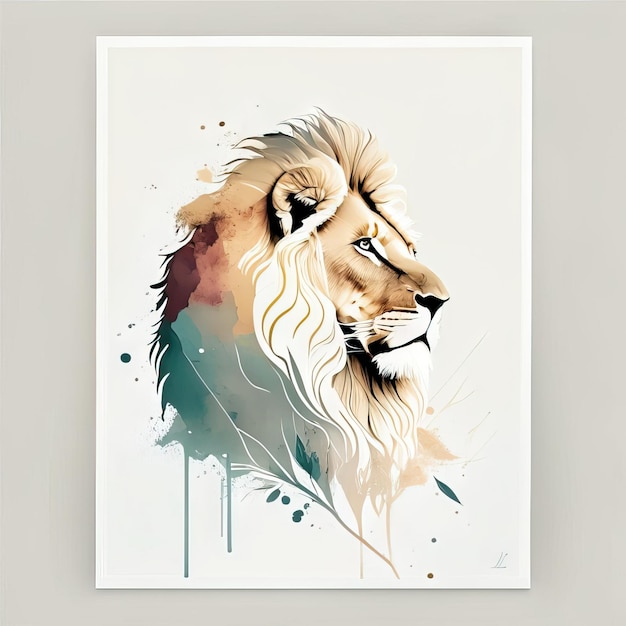 Lion en illustration minimaliste aux couleurs douces