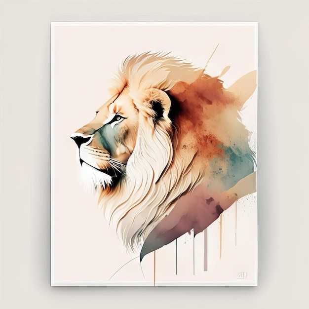 Lion en illustration minimaliste aux couleurs douces