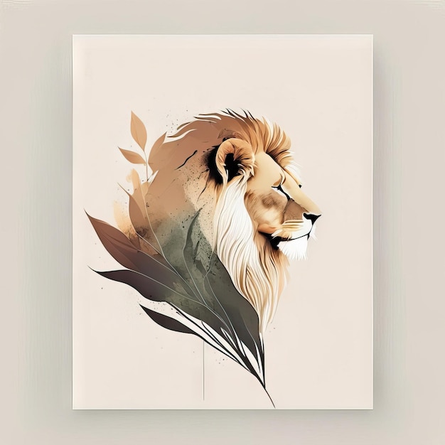 Photo lion en illustration minimaliste aux couleurs douces