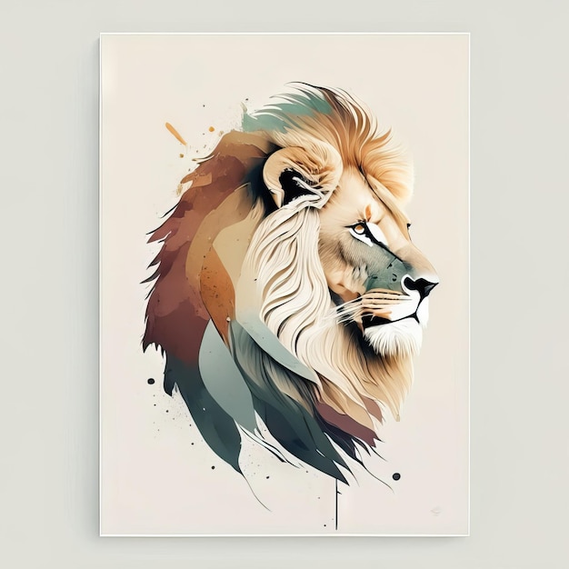 Lion en illustration minimaliste aux couleurs douces