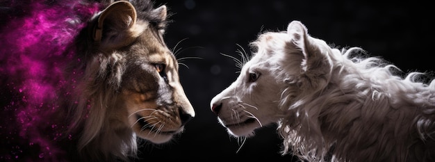 un lion et une lionne se regardant