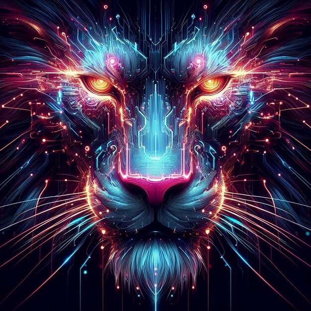 Photo un lion avec des lumières brillantes