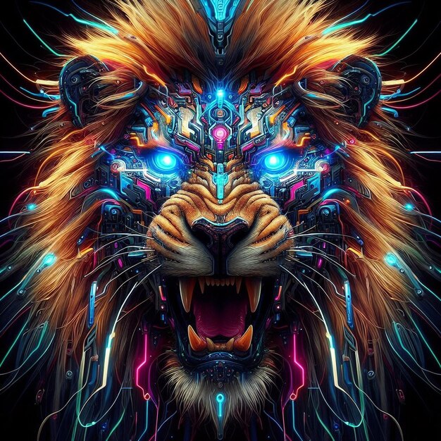 Photo un lion avec des lumières brillantes