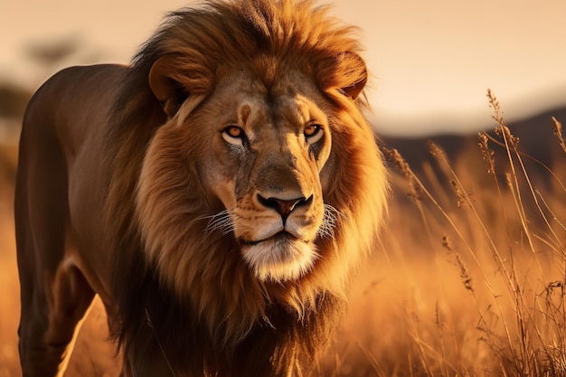 Lion majestueux dans la savane africaine