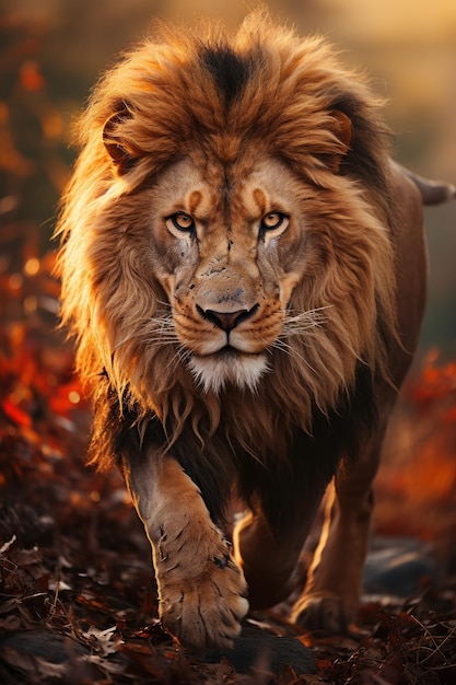 Lion majestueux errant dans la savane africaine, un symbole puissant de la nature