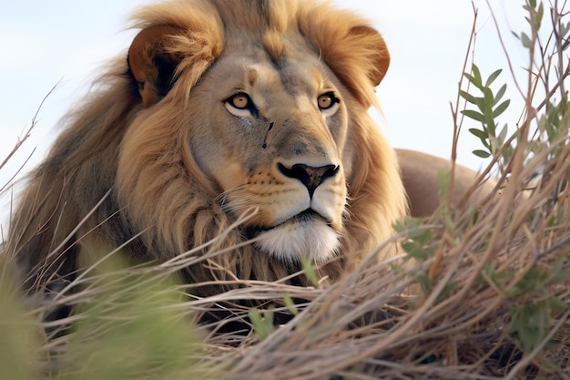 Photo le lion mâle dans l'herbe du parc national kruger, en afrique du sud