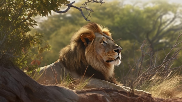 Lion mâle se reposant dans la savane sereine