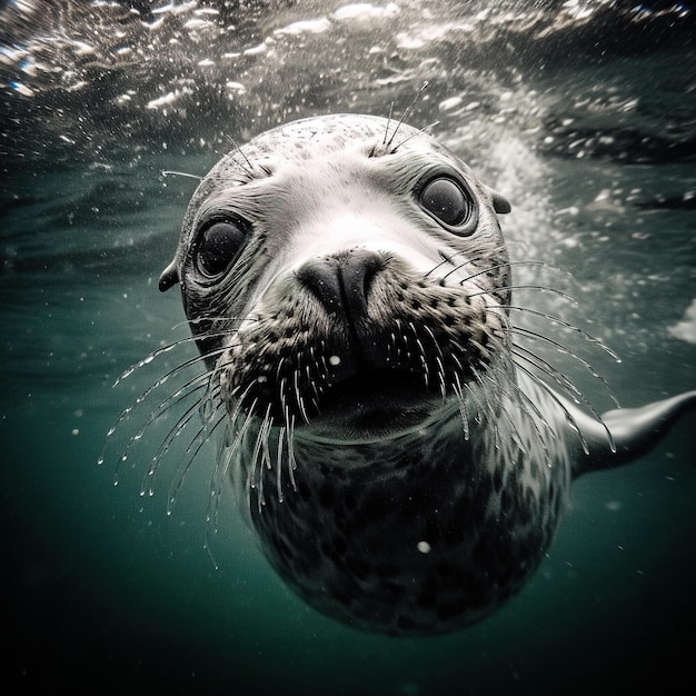 le lion de mer dans la mer de près