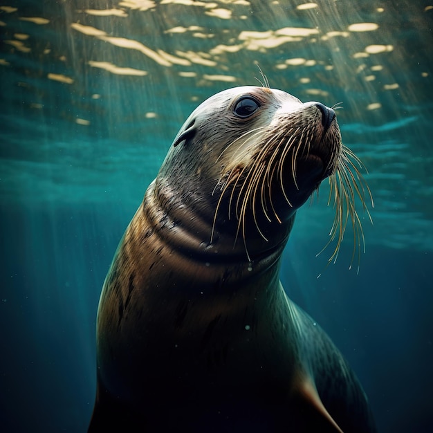 le lion de mer dans la mer de près