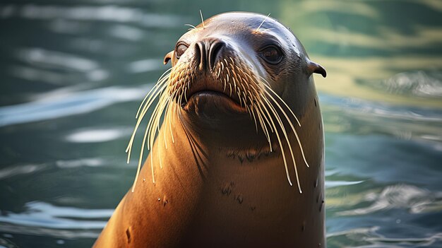 le lion de mer dans la mer de près