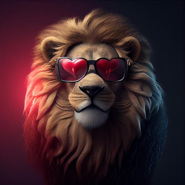 lion mignon avec coeur rouge Love and Valebtine concept