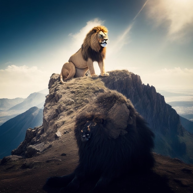 Photo lion sur la montagne