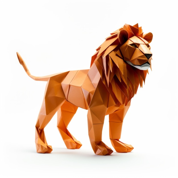 Photo un lion origami orange vibrant sur un fond blanc