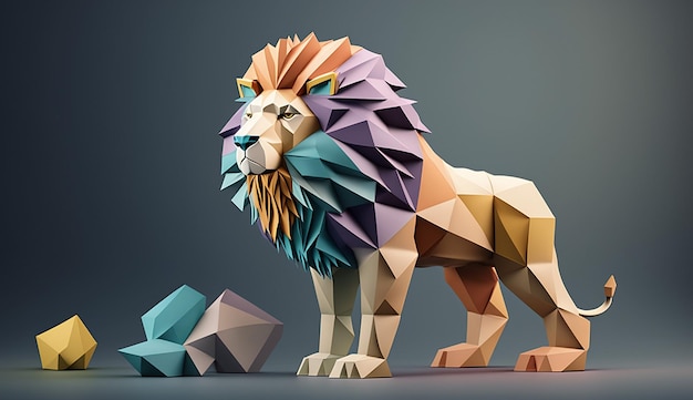 Lion papercut origami abstrait photo illustration