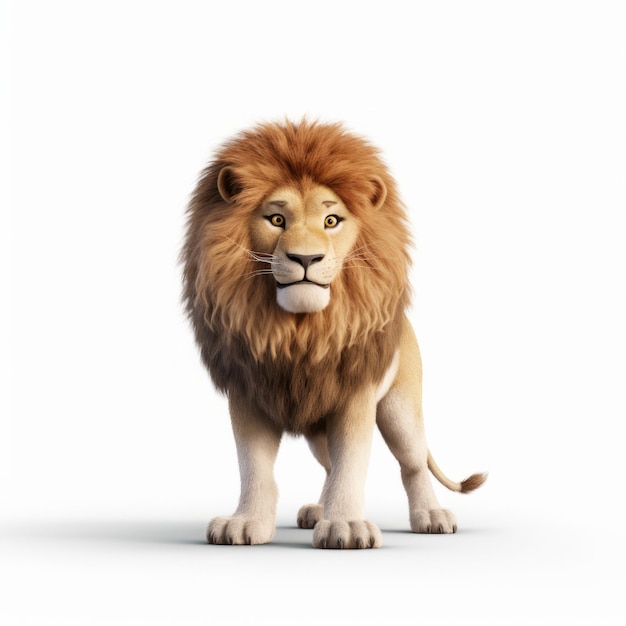 Lion Pixarstyle réaliste sur fond blanc en 8k Uhd