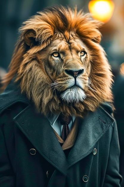 Le lion portant un costume et une cravate