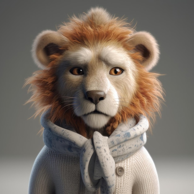 Un lion portant un pull et un pull qui dit 'lion'